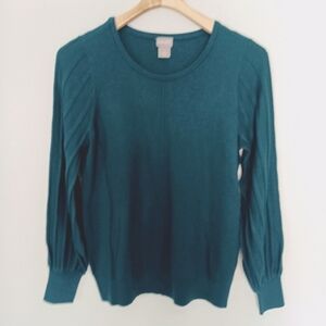 Chico's Sweater Women's Teal Green Size Medium Ribbed Cashmere Blend